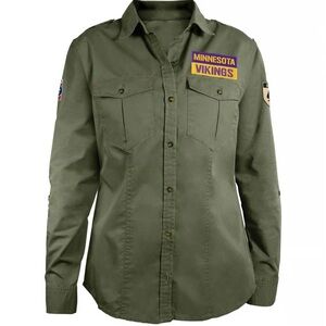 Unisex NFL Minnesota Vikings Shirt Med Army Green 100% Cotton Team Logo Patch